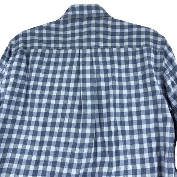 Canali Mens Size M Shirt Casual Button Front Gingham Cotton Blue Gray - Picture 8 of 16